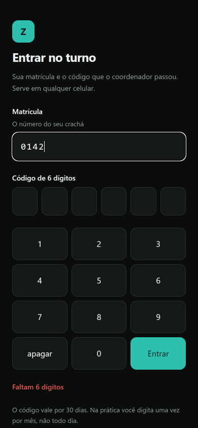 Tela Entrar no turno do app de campo